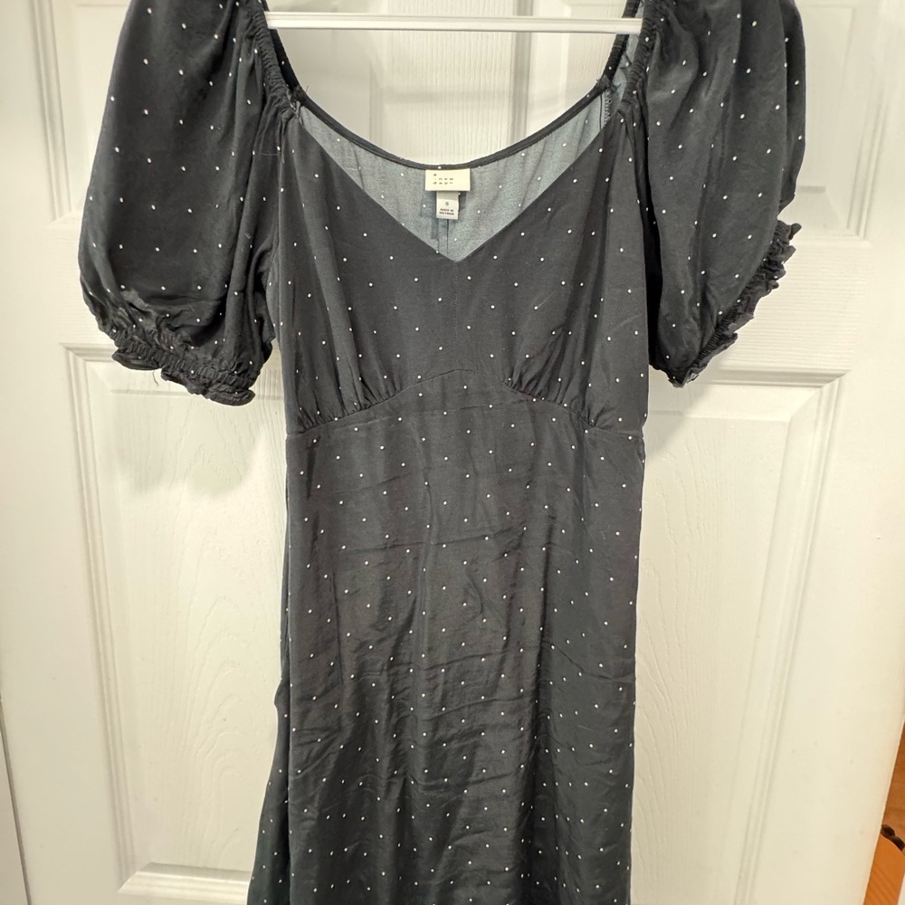 A New Day Charcoal Puff Sleeve Midi Dress